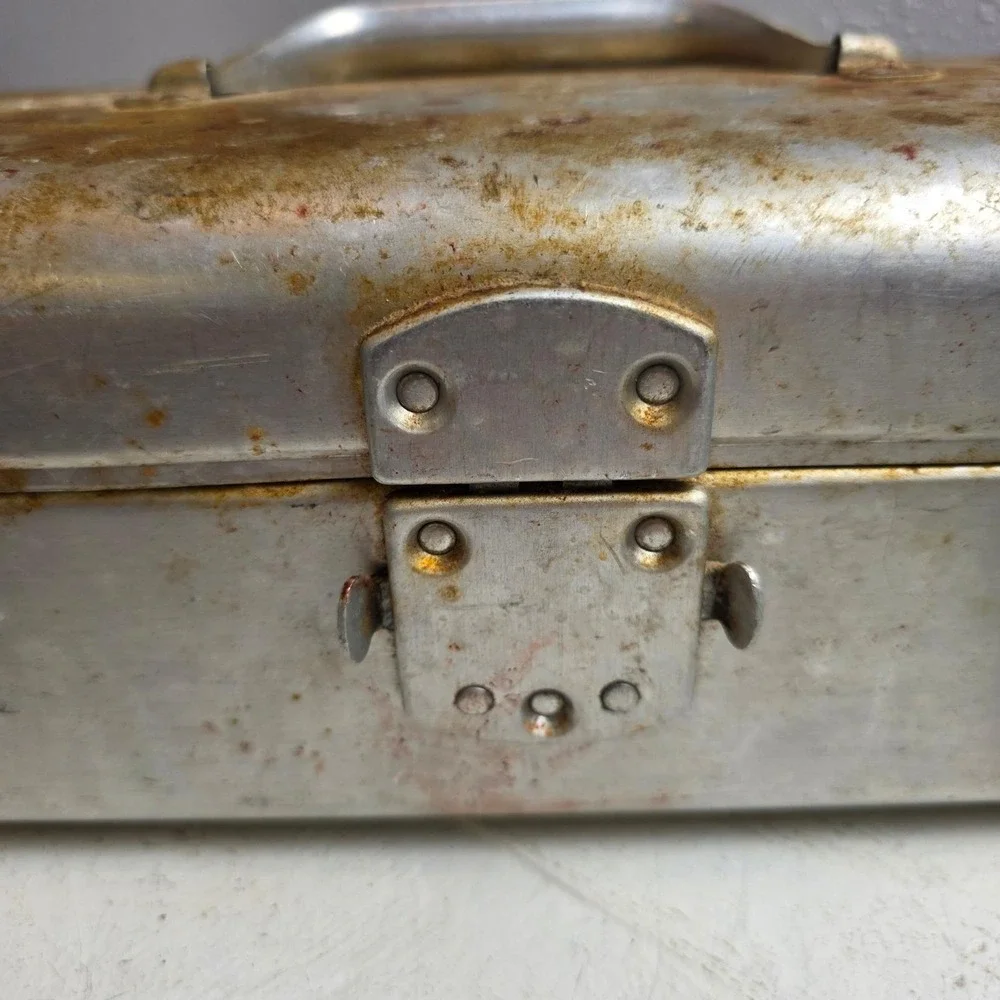 Vintage Aluminum‎ Toolbox Industrial Metal Storage Chest Rustic Patina Handle